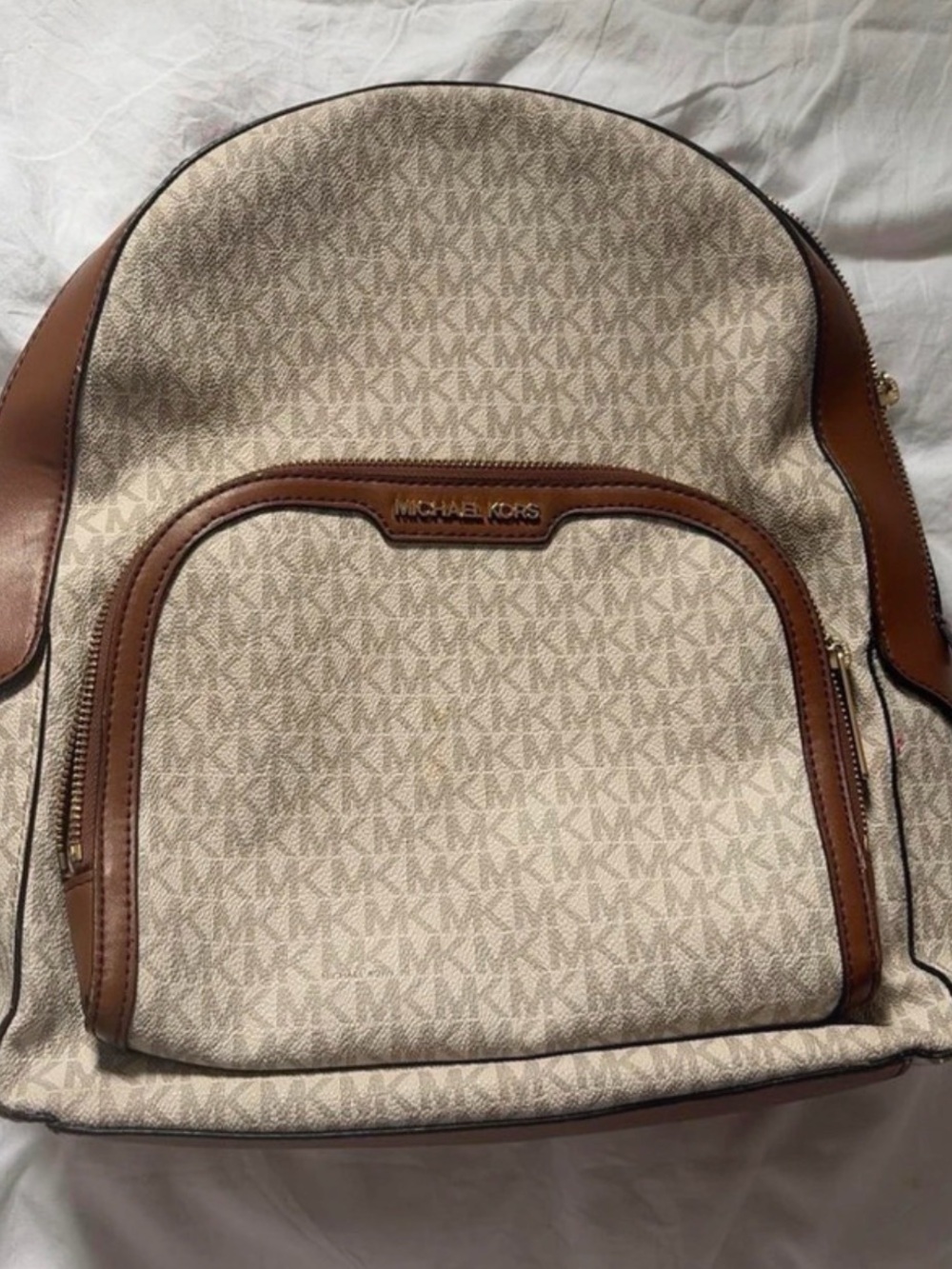 Michael Kors Beige and Brown MK Logo Backpack